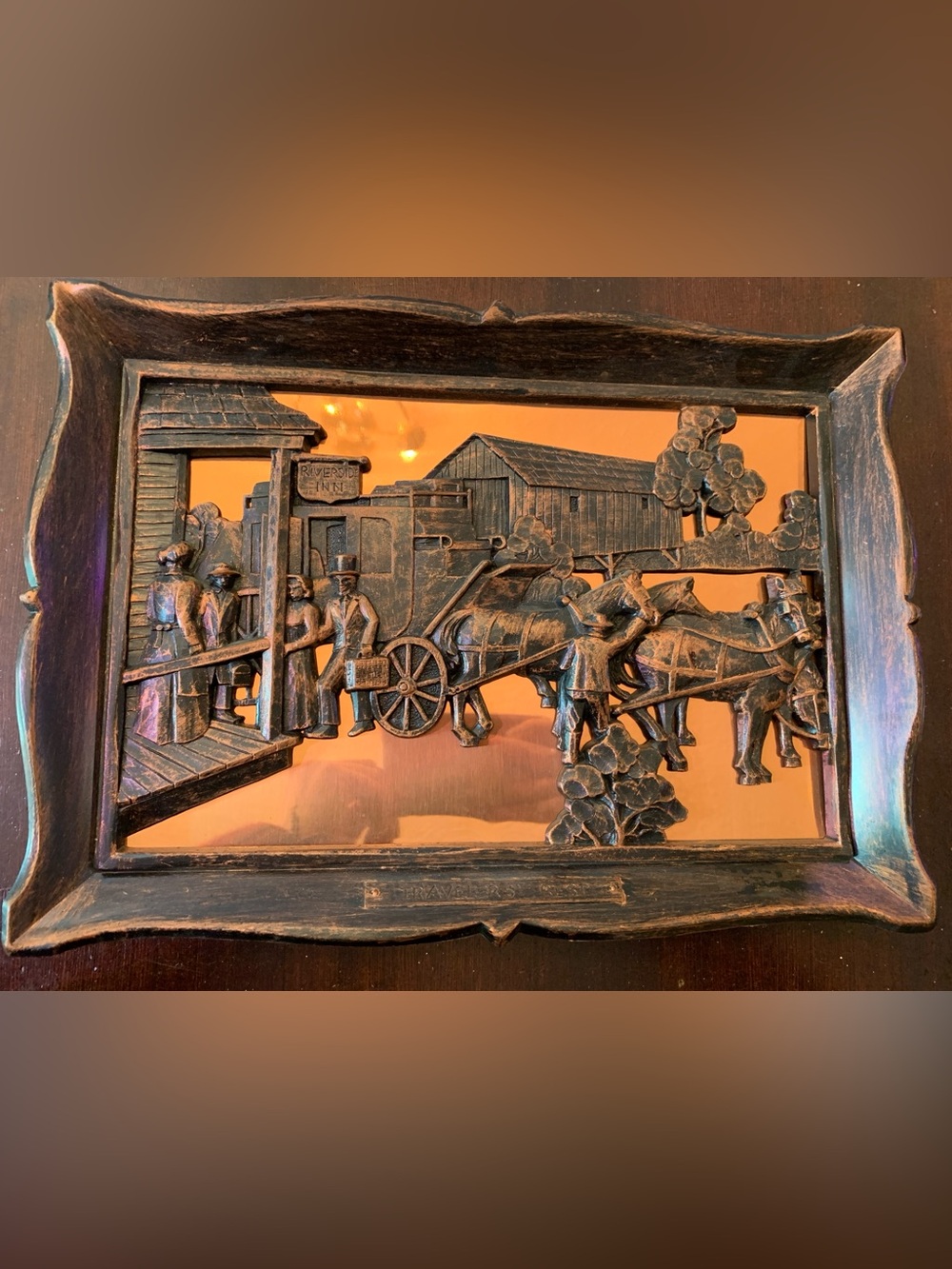 Vintage Traveler's Rest Stagecoach Copper Wall Art